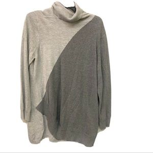 August 1 Eight Womens Gray Color Block Turtleneck Silk Blend Sweater